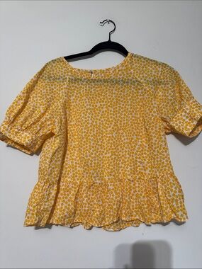 POPSUGAR Yellow Floral Ruffle-Hem Blouse